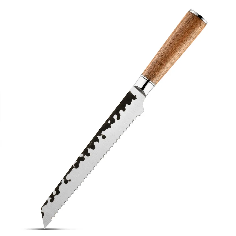 Cutit Paine Oțel Inoxidabil Kurouchi Hammered, Mâner din Lemn de Trandafir 20cm