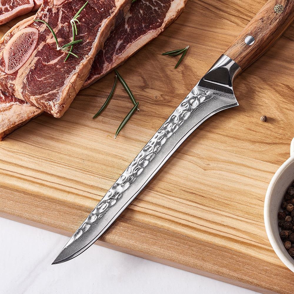 Cuțit de dezosat, Hikari – Filetare de precizie a peștelui și cărnii cu lamă din oțel Damasc VG-10 și mâner din lemn de măslin - Hikari