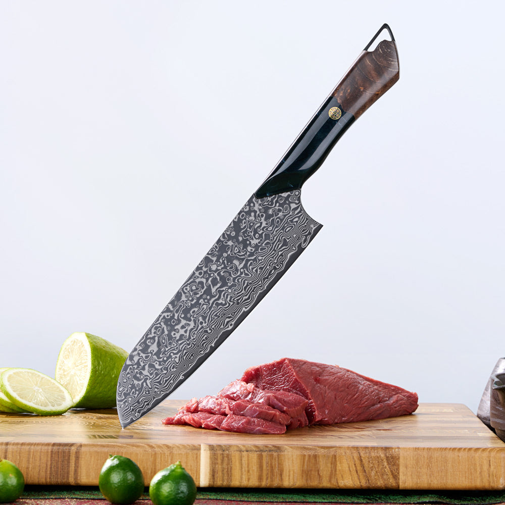 Cuțit Santoku Hikari din oțel de Damasc – Lamă VG10 de 7 inchi și mâner din arțar și rășină