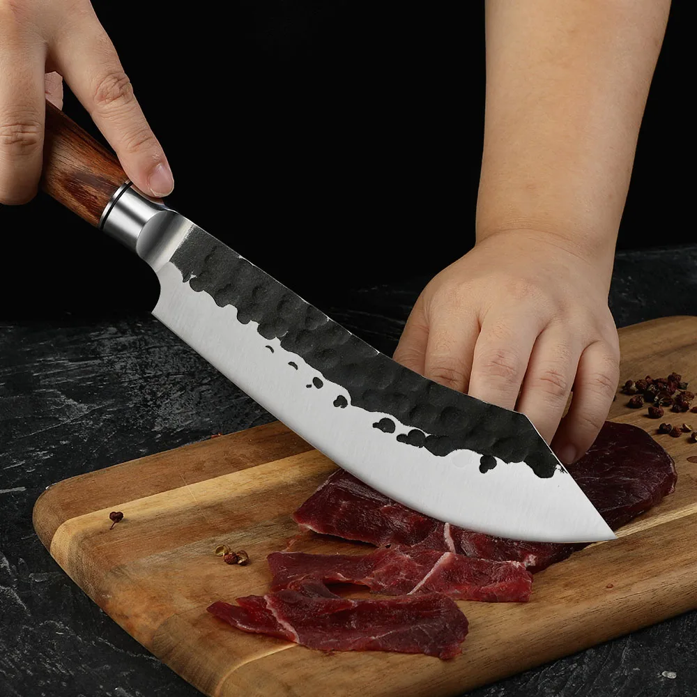Cutit de carne, cutitul macelarului din oțel inoxidabil cu conținut ridicat de carbon și mâner din lemn de trandafir 18 cm - Hikari