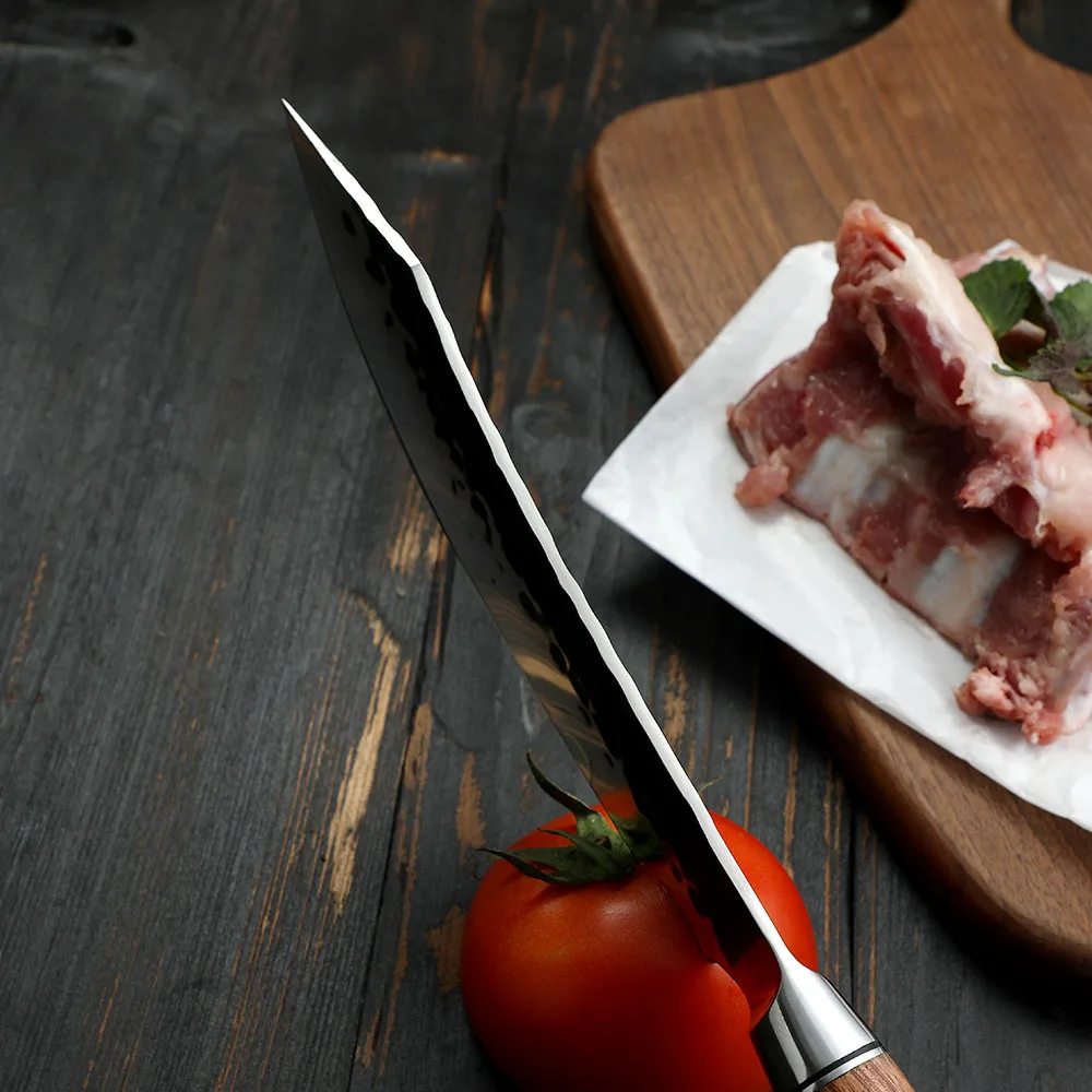 Cutit de carne, cutitul macelarului din oțel inoxidabil cu conținut ridicat de carbon și mâner din lemn de trandafir 18 cm - Hikari