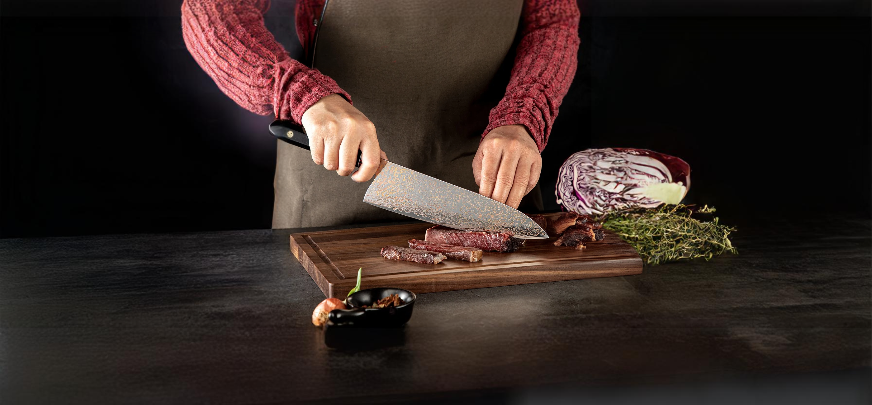 Close-up of sharp Japanese chef’s knife – Hikari Knife