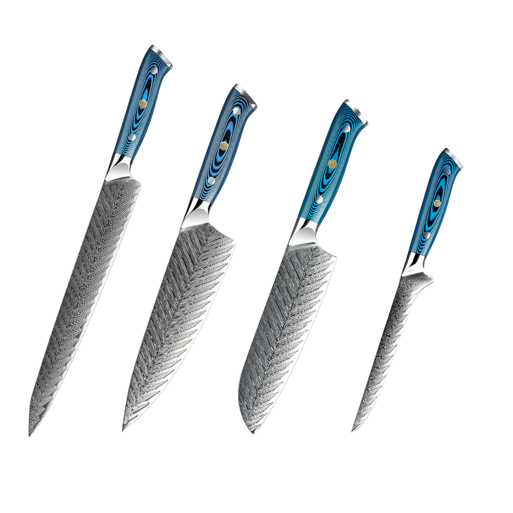 Set unic de cuțite japoneze din oțel damasc cu 73 de straturi și mâner albastru pakkawood H242 - Hikari