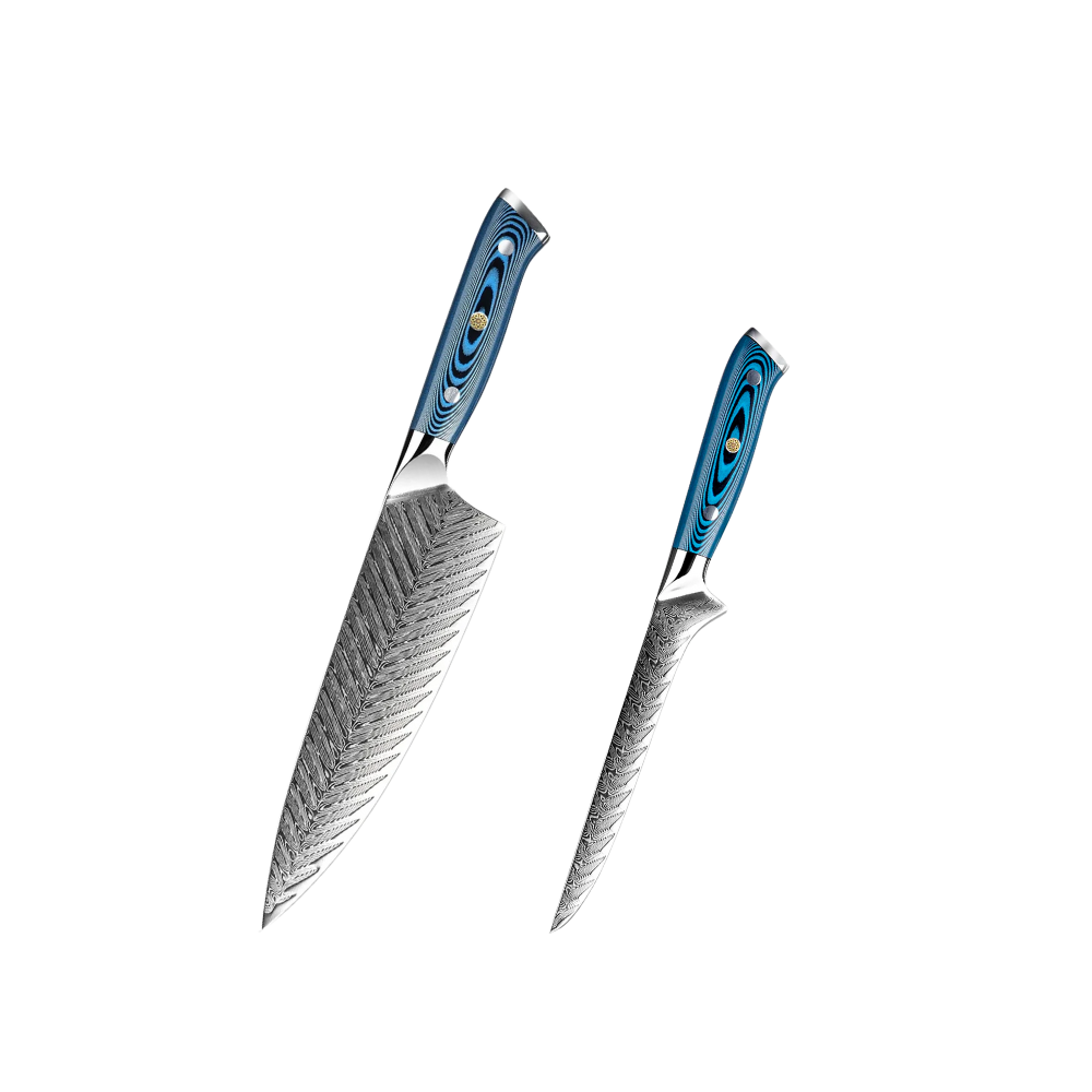 Unique Knife Set 73-Layer Damascus Steel & Blue Handle H244 - Hikari