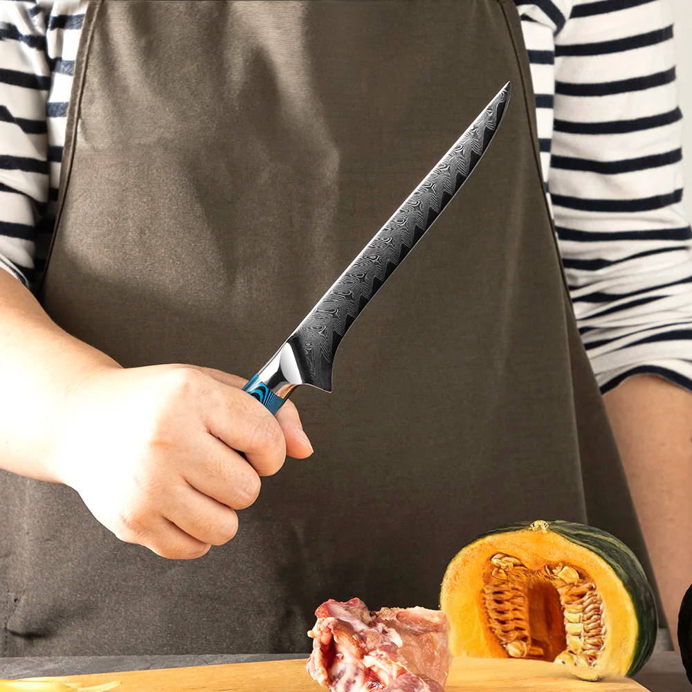 Cuțit Premium de Dezosat – Cuțit de Filetat Carne și Pește, Oțel Damasc și Mâner Pakkawood, Honesuki Hikari