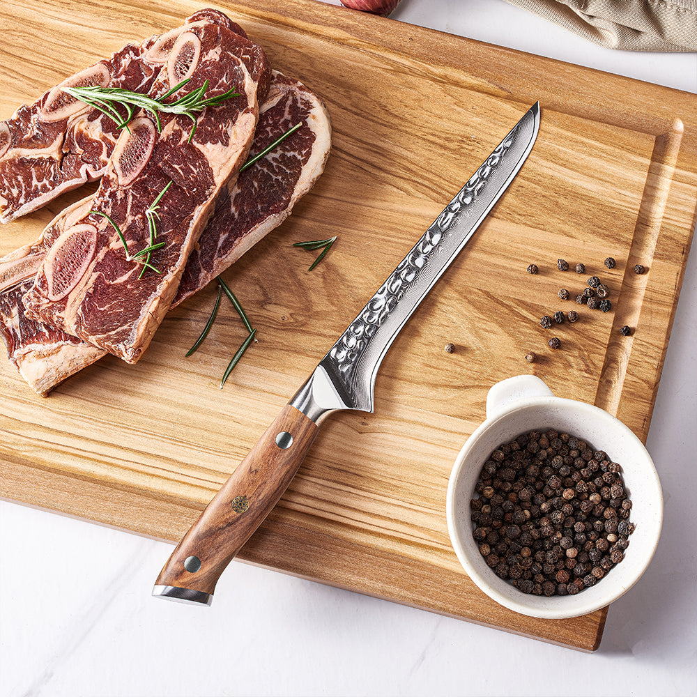 Cuțit de dezosat, Hikari – Filetare de precizie a peștelui și cărnii cu lamă din oțel Damasc VG-10 și mâner din lemn de măslin - Hikari