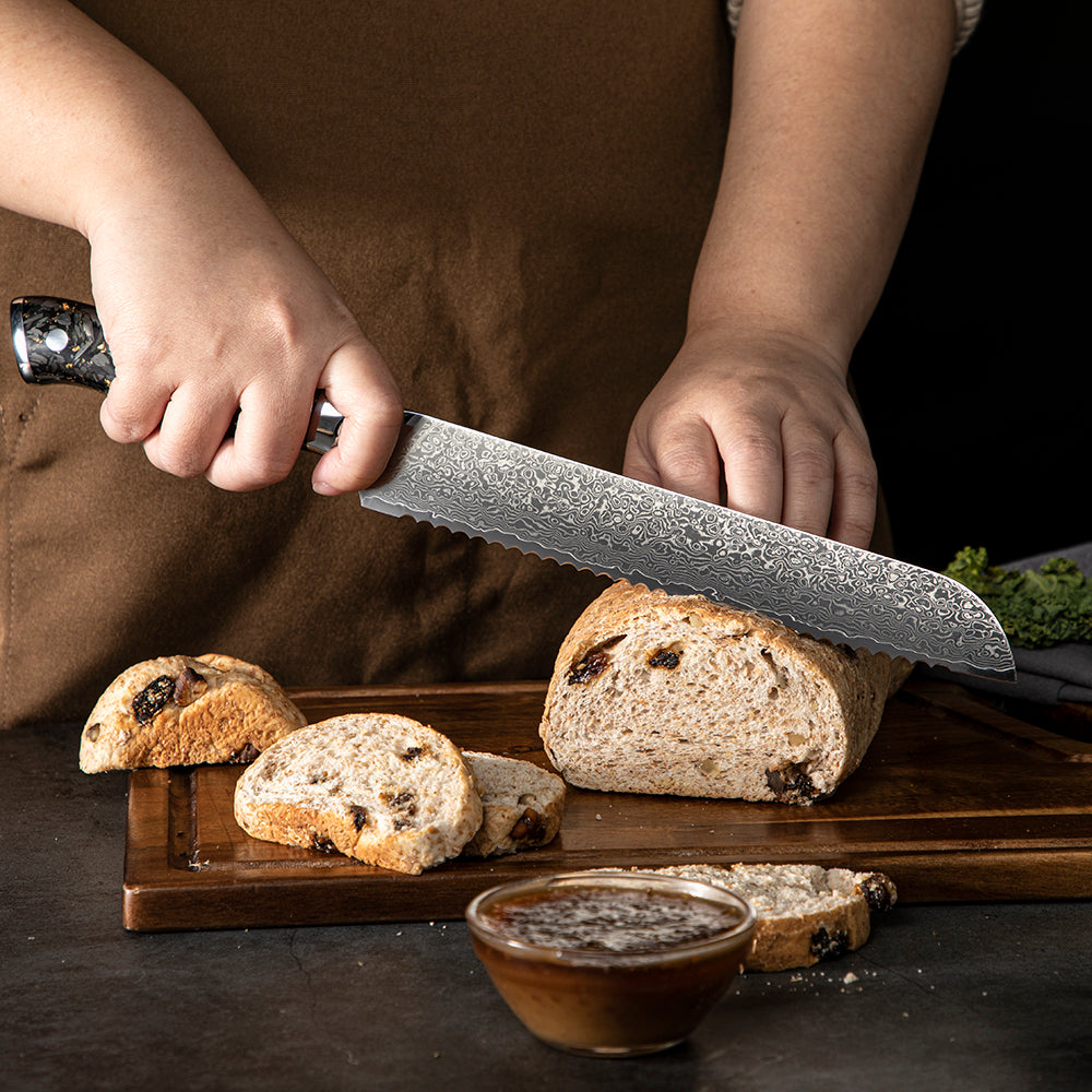 Bread VG-10 Damasc, Maner Rasina si Fibra De Carbon 20cm