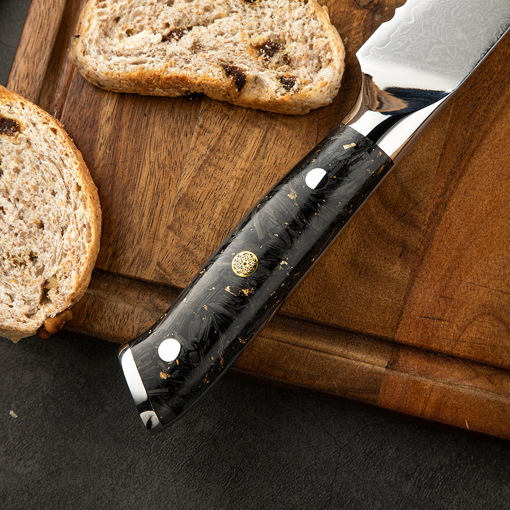 Bread VG-10 Damasc, Maner Rasina si Fibra De Carbon 20cm