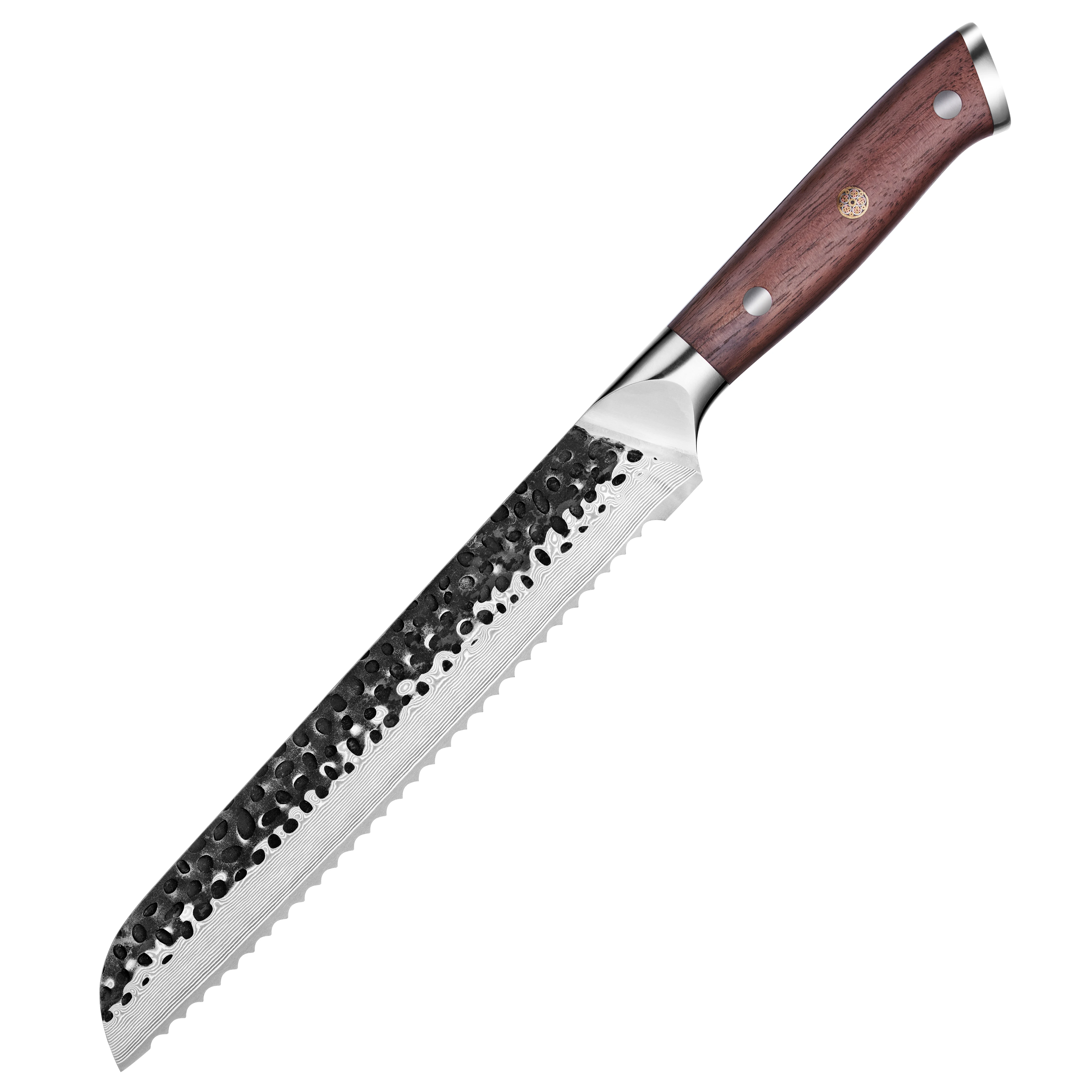 cutit de paine otel damasc Premium Mâner din nuc 20cm - Hikari