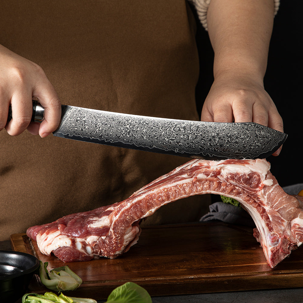 Cutit de carne din otel Damasc Fibra de carbon Foil Resin mâner 23cm - Hikari