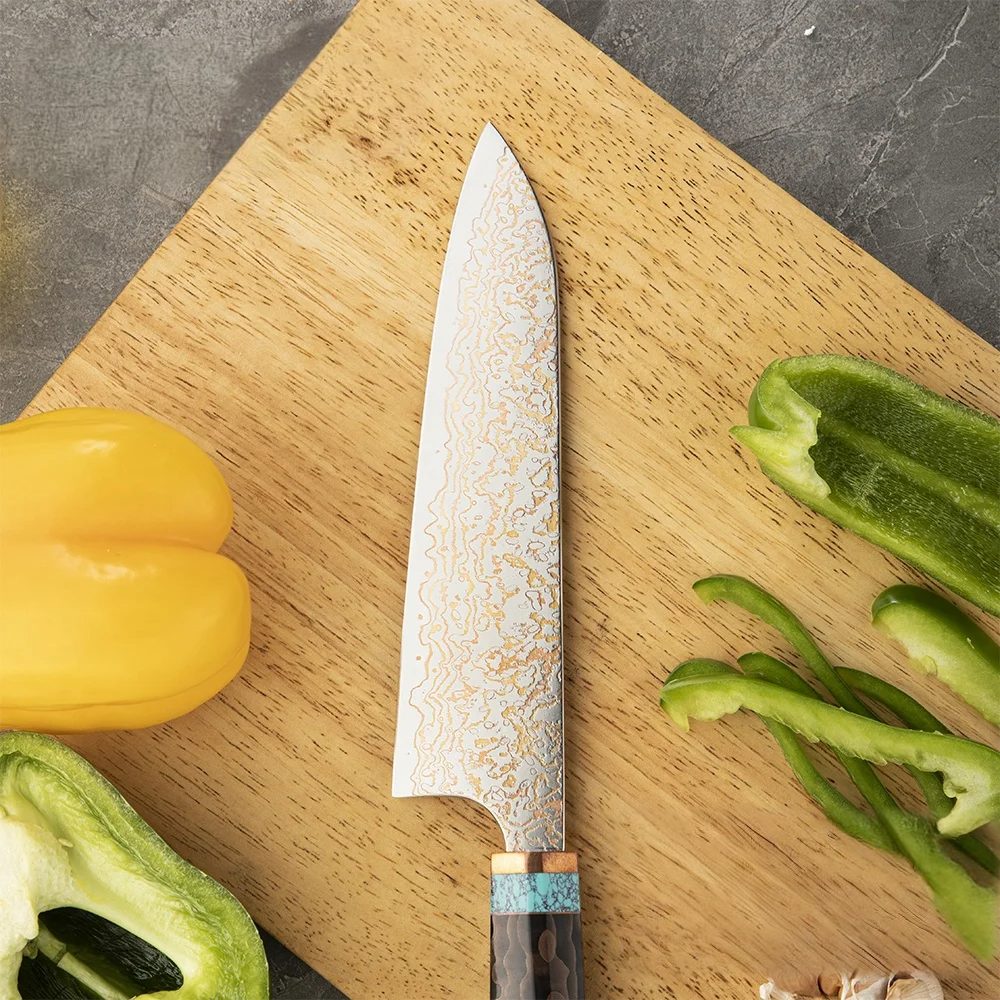 Cuțit bucătar premium, Hikari - VG -10 din oțel Damasc cu mâner turcoaz - pentru gătit profesional - Hikari