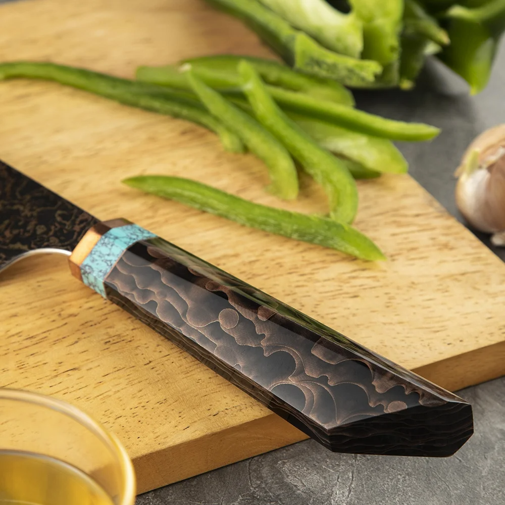 Cuțit bucătar premium, Hikari - VG -10 din oțel Damasc cu mâner turcoaz - pentru gătit profesional - Hikari