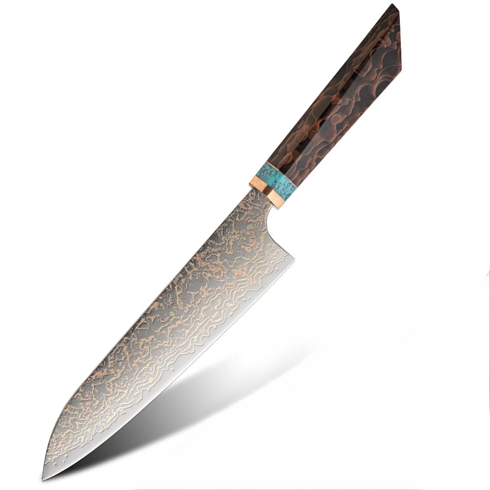 Cuțit bucătar premium, Hikari - VG -10 din oțel Damasc cu mâner turcoaz - pentru gătit profesional - Hikari