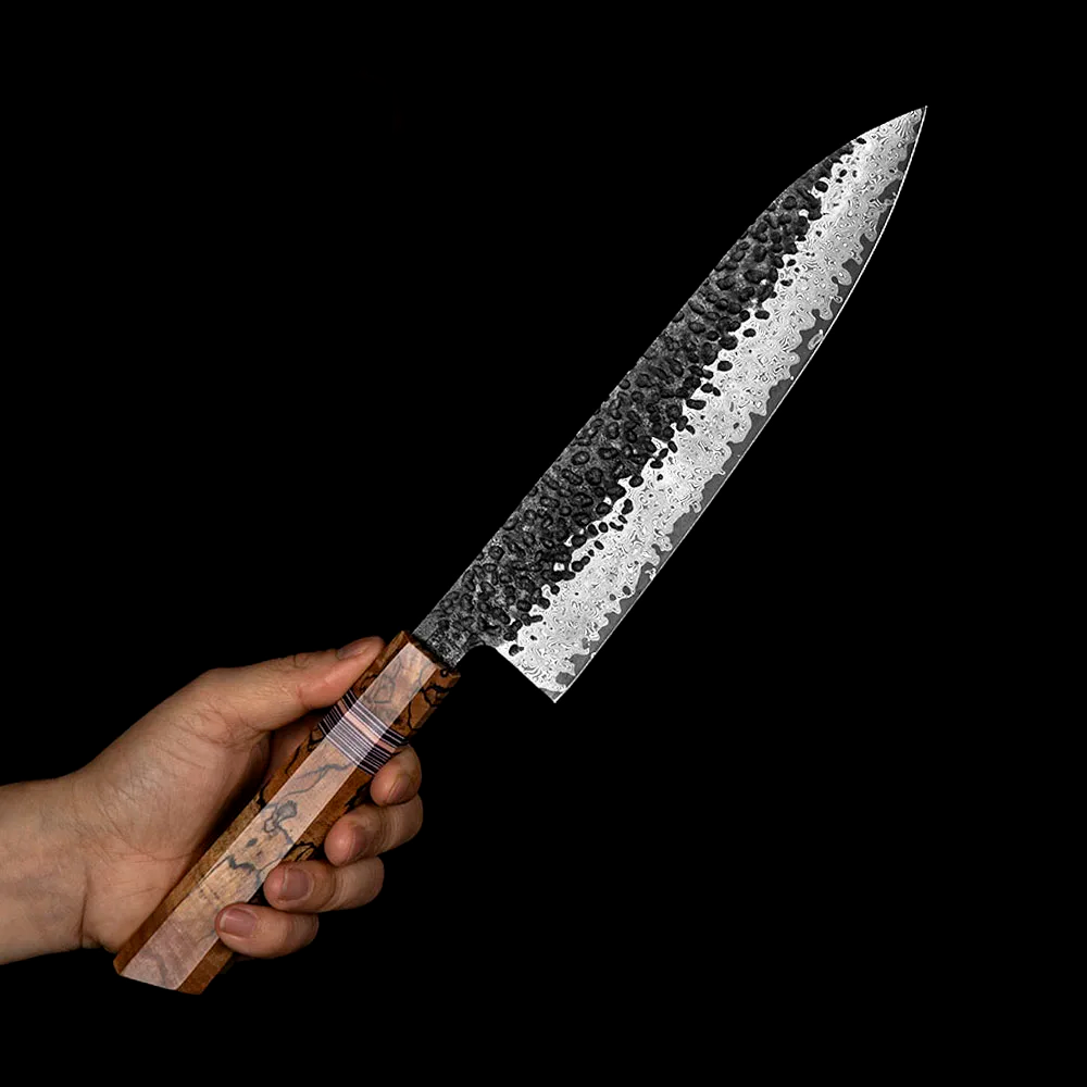 Cuțitul Bucătarului Profesional, Hikari Knife - Stil Japonez, Oțel Damasc în 67 de Straturi și Mâner Lemn de Arțar
