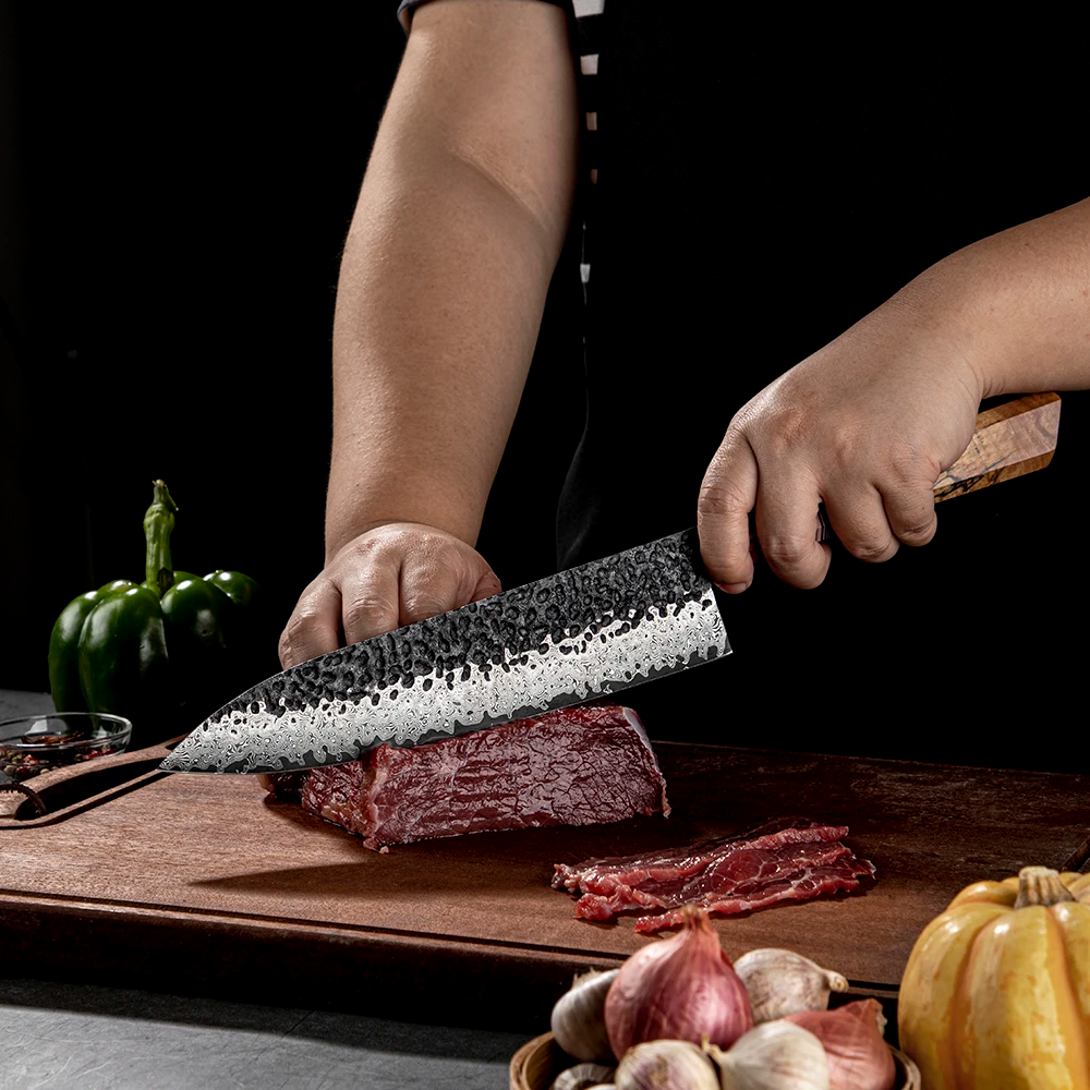 Cuțitul Bucătarului Profesional, Hikari Knife - Stil Japonez, Oțel Damasc în 67 de Straturi și Mâner Lemn de Arțar