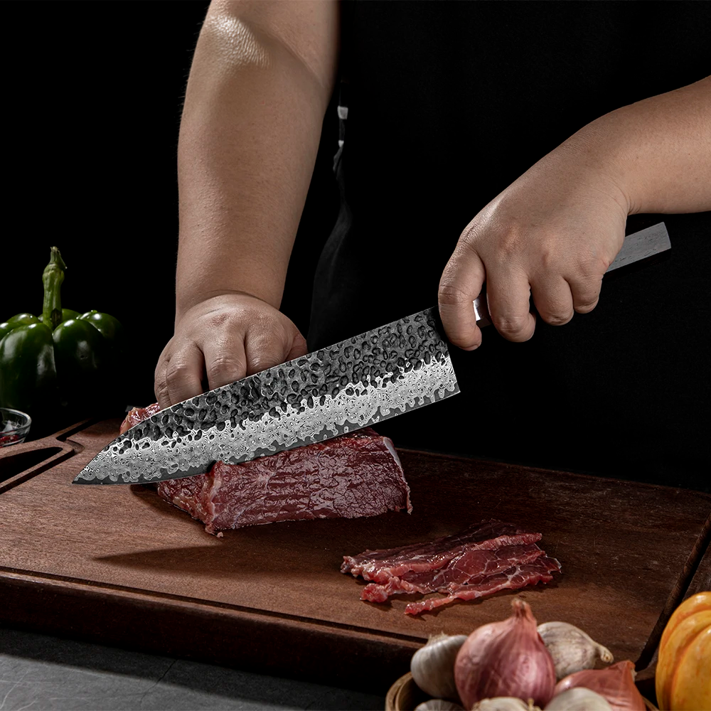 Cuțit pentru Bucătărie din Damasc, Hikari - Versatil și Multifuncțional cu Mâner Ergonomic din Lemn de Abanos