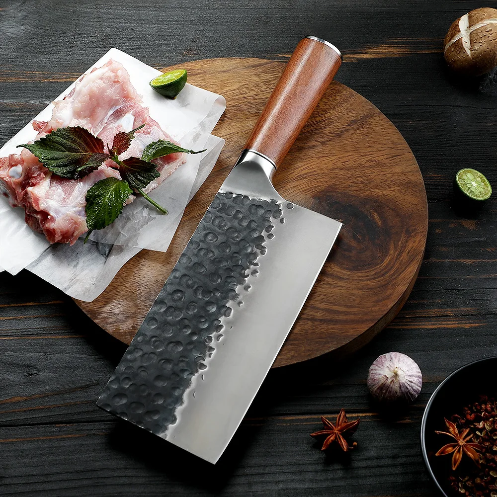 Heavy-Duty Cleaver, Hikari – Carbon Stainless Steel, Rosewood Handle – For Chopping and Butchering Tough Ingredients - Hikari