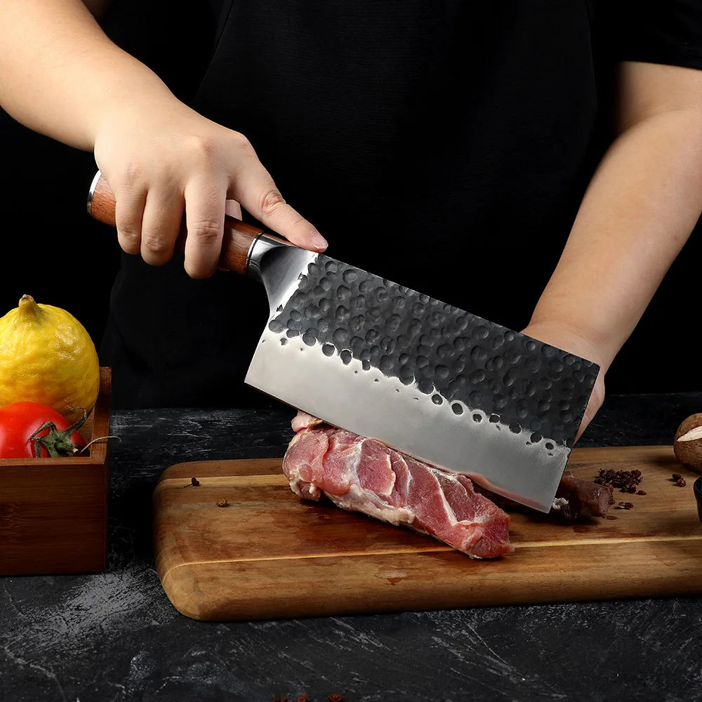 Satar robust, Hikari - oțel inoxidabil cu carbon, mâner din lemn de trandafir - pentru tăierea și măcelărirea ingredientelor dure - Hikari