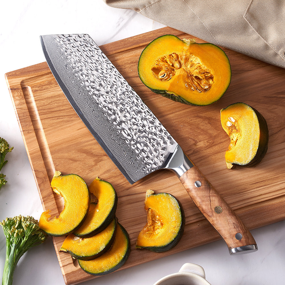 Satar, cuțit Hikari - VG10 Damascus Blade, Heavy Duty pentru pregătirea profesională cu mâner din lemn de măslin - Hikari