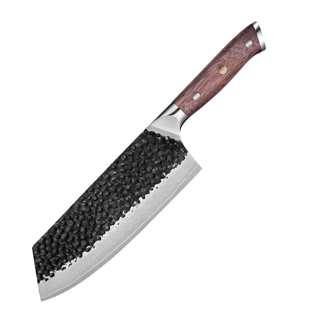 Bunka, Cuțit Hikari - VG -10 Kurouchi Hammered Damascus Premium cu mâner din nuc 19cm - Hikari