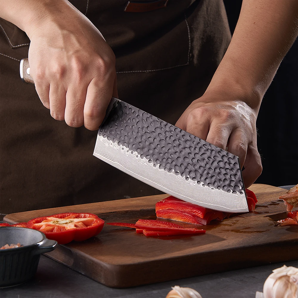 Bunka, Cuțit Hikari - VG -10 Kurouchi Hammered Damascus Premium cu mâner din nuc 19cm - Hikari