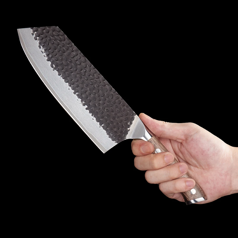 Bunka, Cuțit Hikari - VG -10 Kurouchi Hammered Damascus Premium cu mâner din nuc 19cm - Hikari
