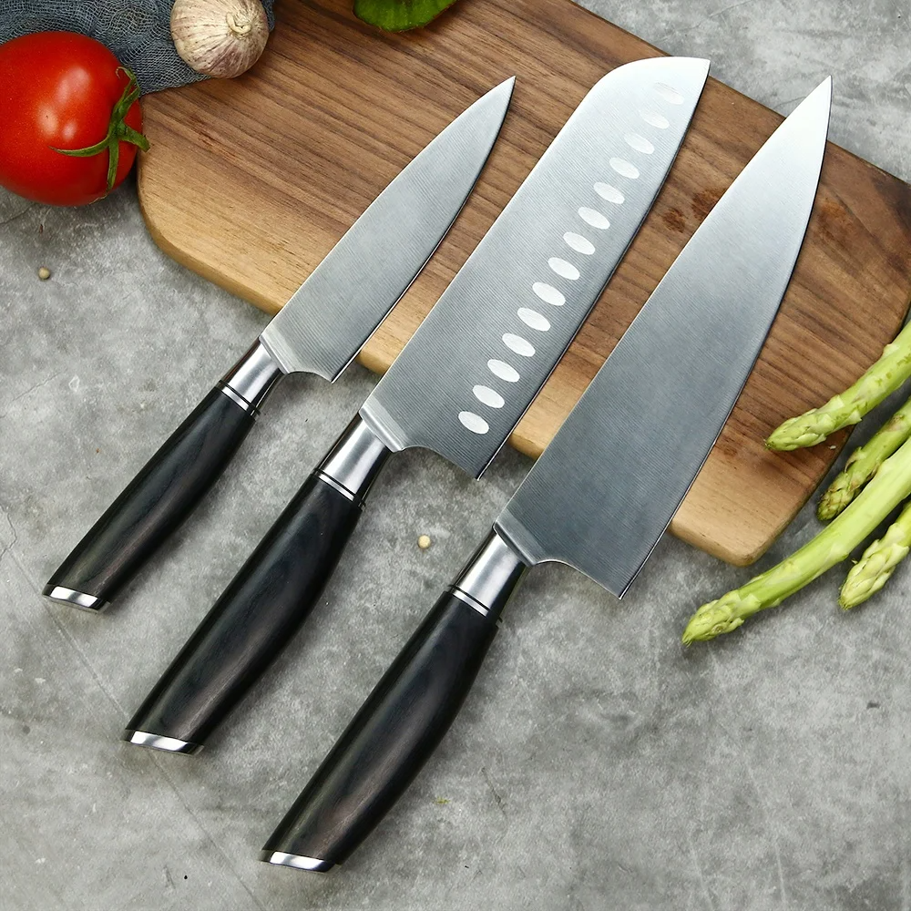 Cuțit de bucătărie universal, Hikari – Santoku, lamă din oțel german, mâner din lemn Pakkawood în stil japonez - Hikari