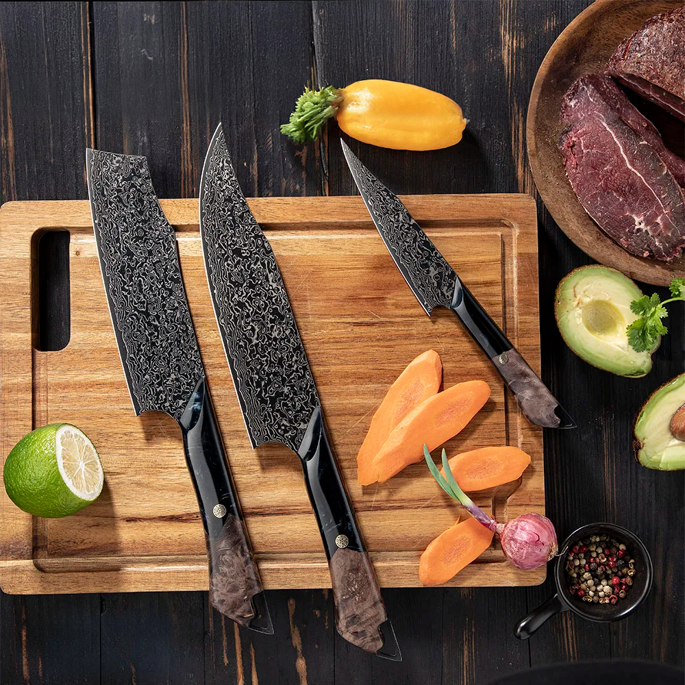 Premium Nakiri, Hikari – Vegetable Knife, Damascus and VG-10 Steel Blade, Maple and Resin Handle - Hikari