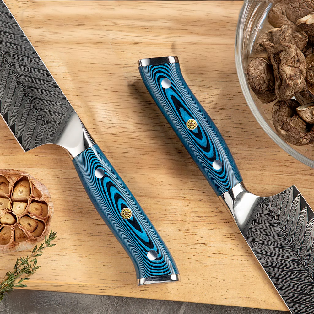 Cuțit în Stil Japonez pentru Carne și Legume – Hikari – Lamă din Oțel Damasc, Mâner Ergonomic din Pakkawood