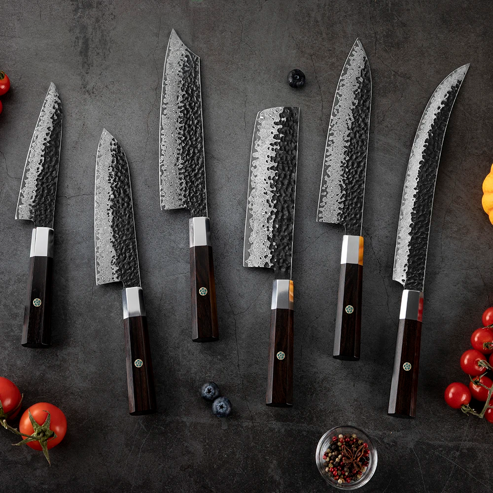 Cuțit pentru Filetat / Feliat, Hikari Knife - Lama VG -10 și Damasc, Mâner din Abanos, Decojire și Tăiere Detaliată