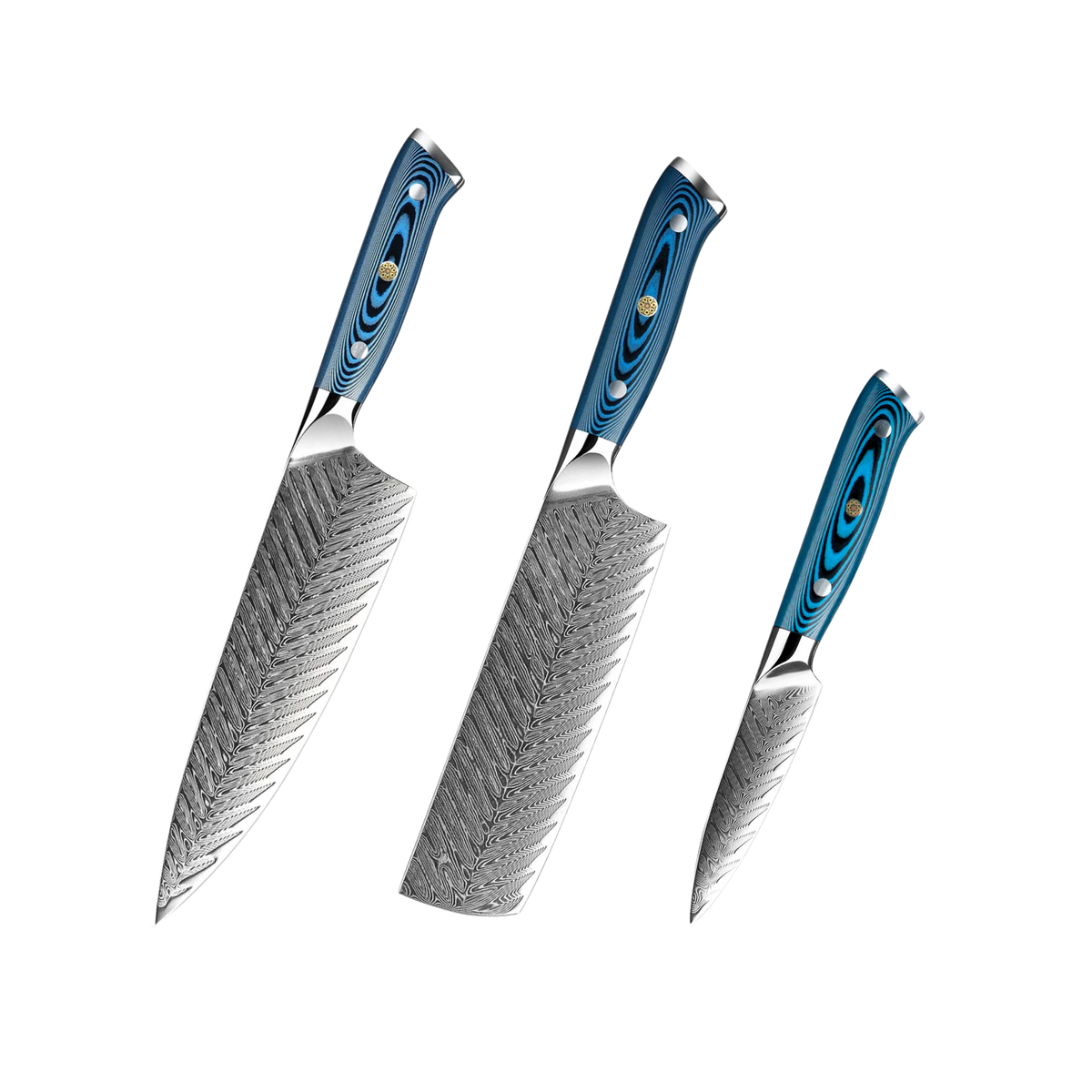 Set de cuțite Hikari din oțel Damasc cu 73 de straturi și mânere albastre din pakkawood H245