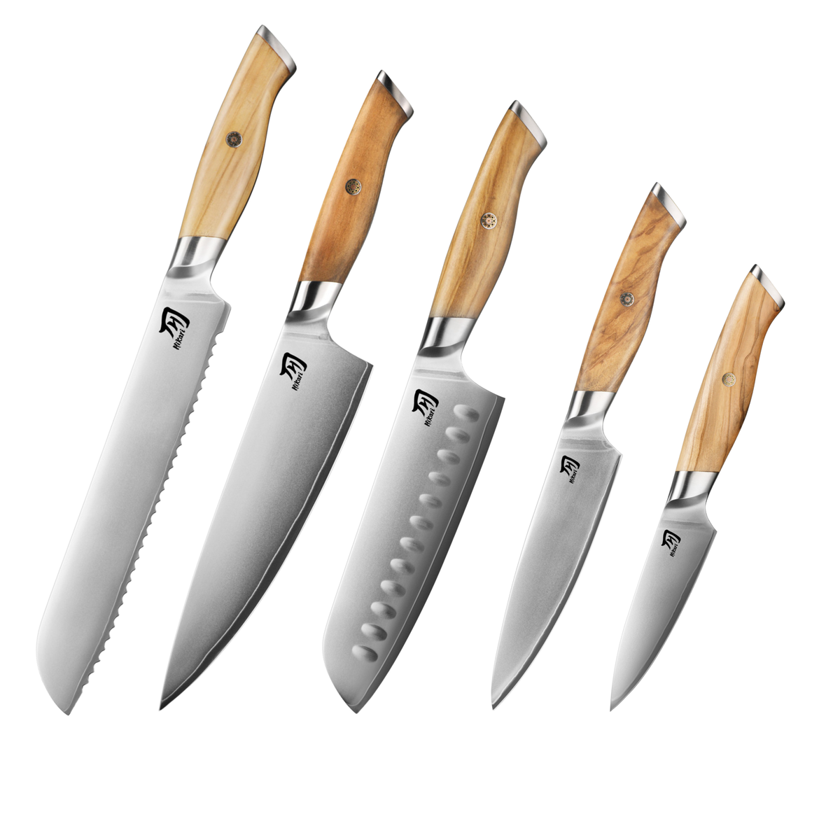 Set Hikari cu 5 Cuțite VG-10 și Mânere din Lemn Natural de Măslin H373