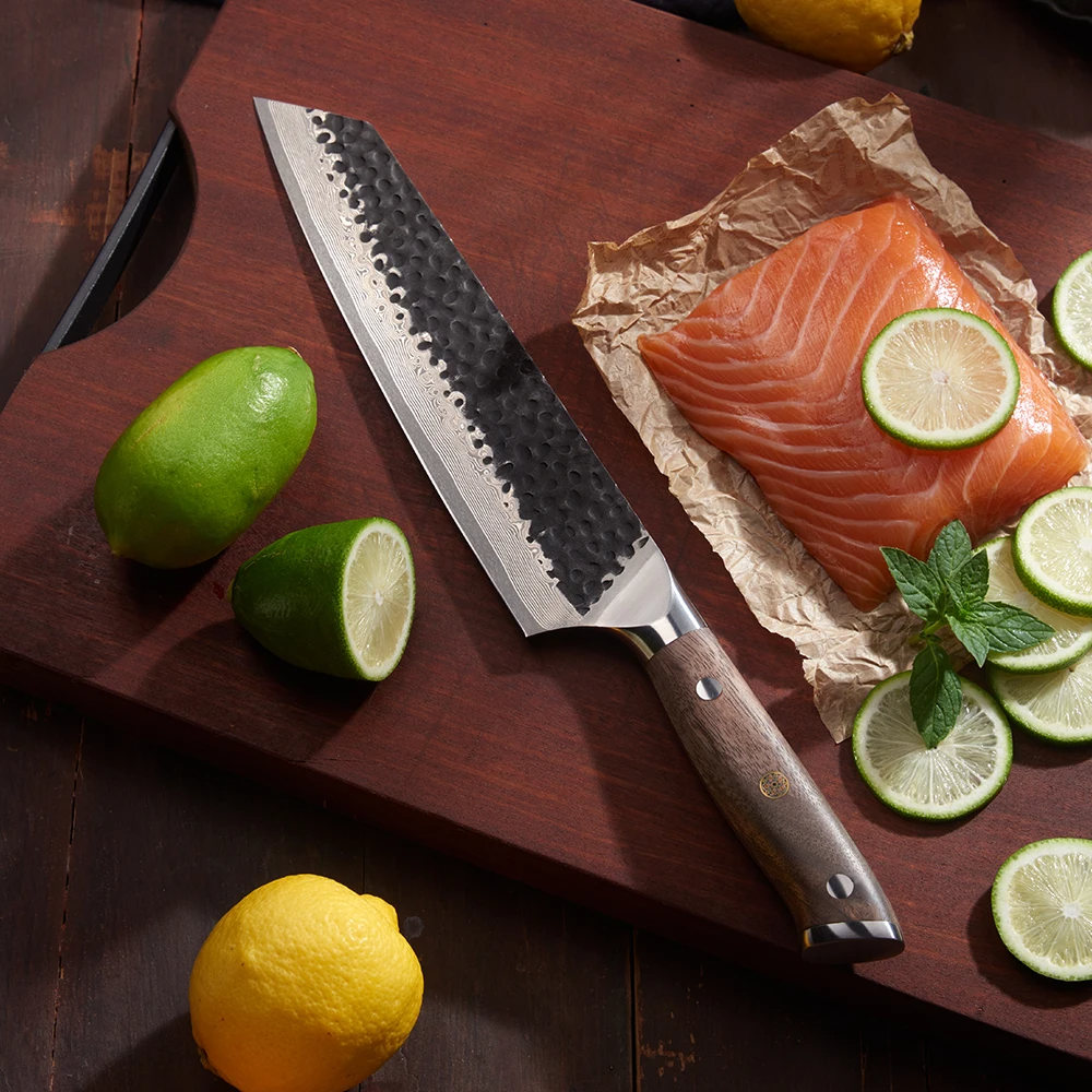 All-Purpose Kiritsuke Kitchen Knife, Hikari – Premium Japanese Damascus Steel, Walnut Handle for Precision Cutting - Hikari