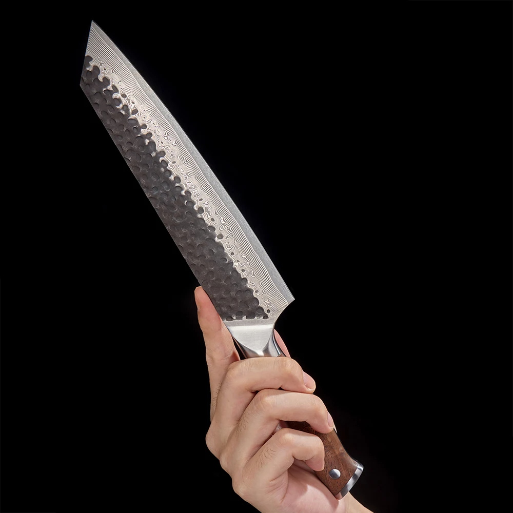 Cuțit de bucătărie multifuncțional Kiritsuke, Hikari - Oțel japonez Damascus Premium, mâner din nuc pentru tăiere precisă - Hikari