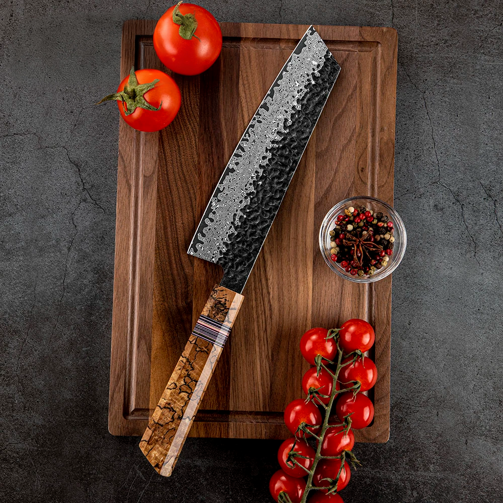 Cuțitul Kiritsuke Multifuncțional, Hikari – Oțel Damasc VG -10, Mâner din Arțar – Ideal pentru Carne și Legume