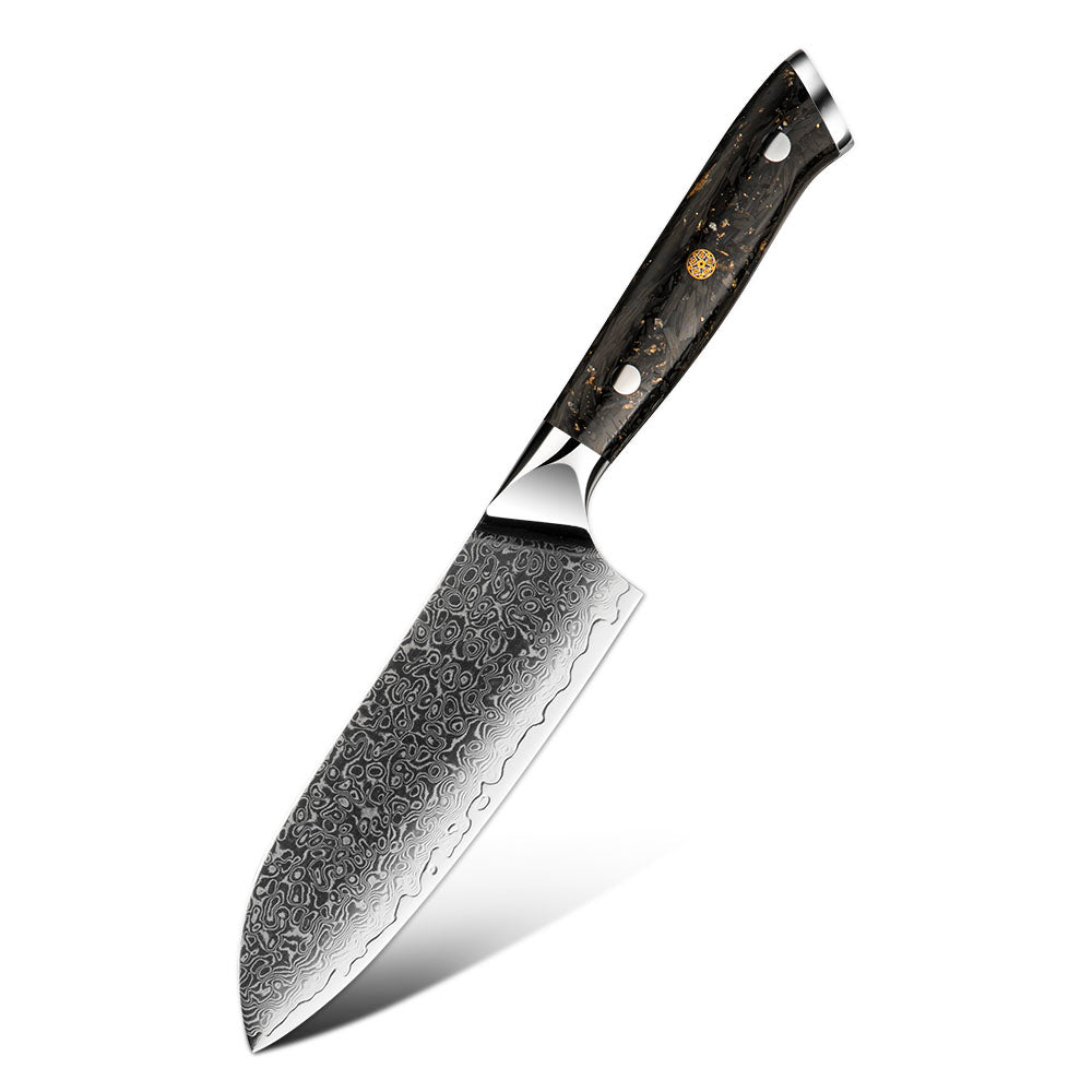 Cuțit Santoku profesional, Hikari - Lamă din oțel Damasc de 13 cm, cuțit universal pentru felierea cărnii, peștelui și legumelor - Hikari