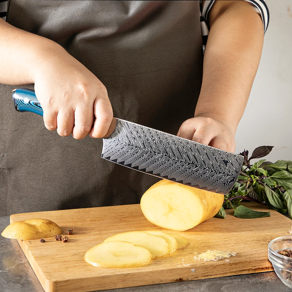 Cuțit Nakiri Premium, Hikari - lamă din oțel Damasc, mâner din lemn de pakka, instrument profesional de tăiat legume - Hikari