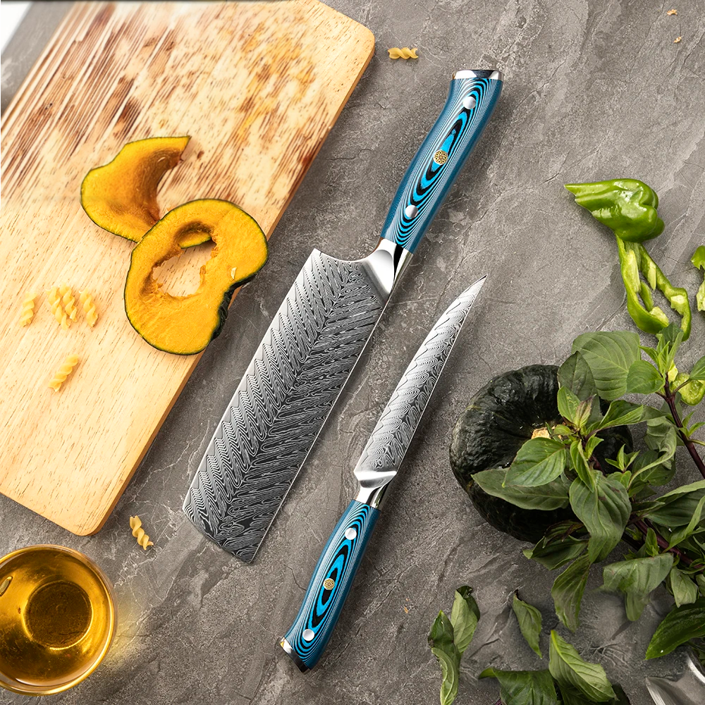 Cuțit Nakiri Premium, Hikari - lamă din oțel Damasc, mâner din lemn de pakka, instrument profesional de tăiat legume - Hikari