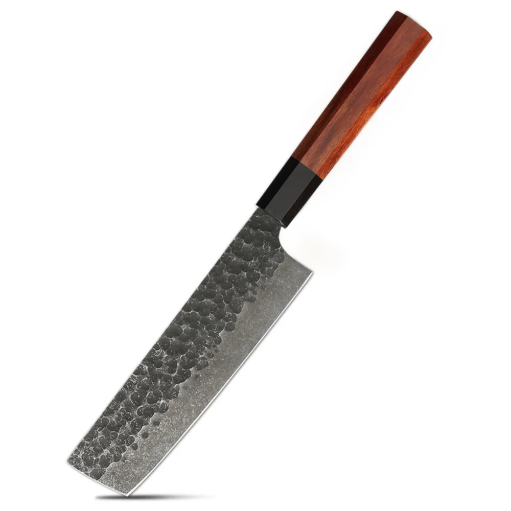 Cuțit Nakiri de Bucătărie - Lamă din Oțel Carbon și Mâner din Mahon, Pentru Tăierea și Felierea Perfectă a Legumelor