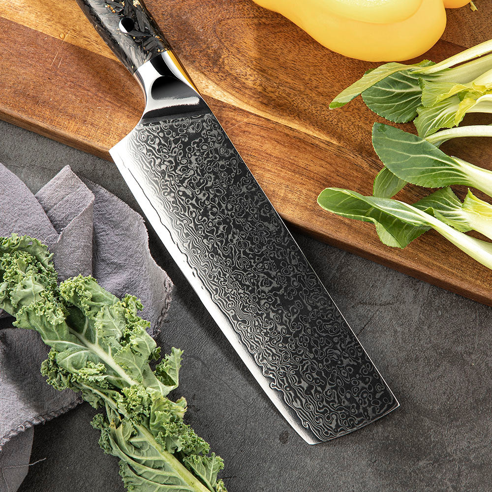 Cuțit de legume Nakiri, Hikari - lamă otel Damasc VG-10 profesională, mâner din carbon, ideal pentru feliere și tăiere - Hikari