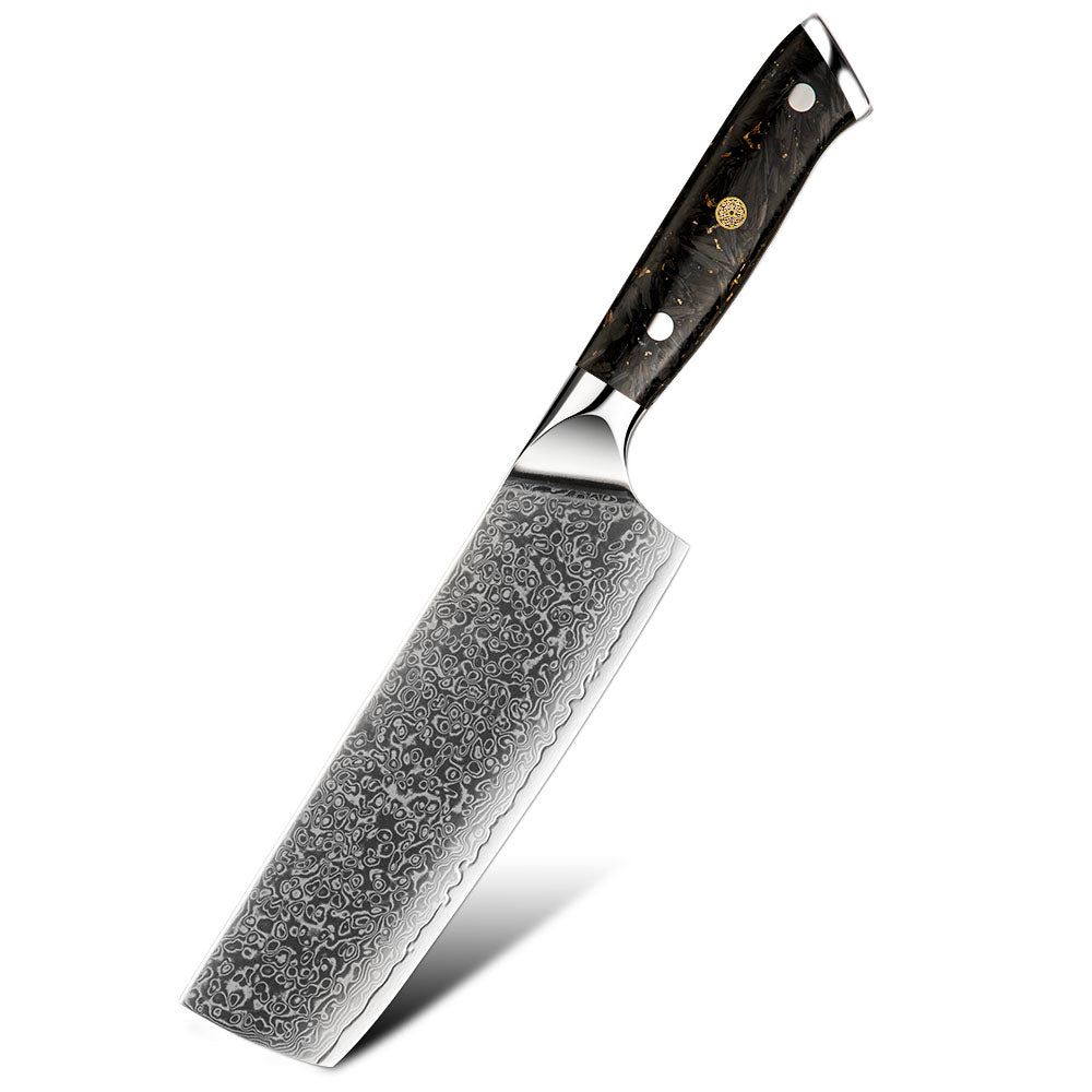 Cuțit de legume Nakiri, Hikari - lamă otel Damasc VG-10 profesională, mâner din carbon, ideal pentru feliere și tăiere - Hikari
