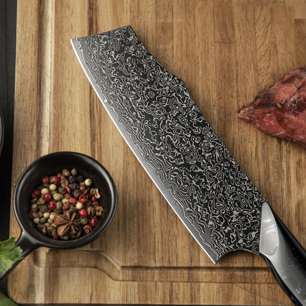 Cutit Premium Nakiri japonez, Hikari - Cuțit de legume, lamă din oțel Damasc și VG-10, mâner din arțar și rășină - Hikari