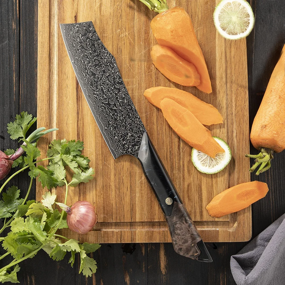 Cutit Premium Nakiri japonez, Hikari - Cuțit de legume, lamă din oțel Damasc și VG-10, mâner din arțar și rășină - Hikari