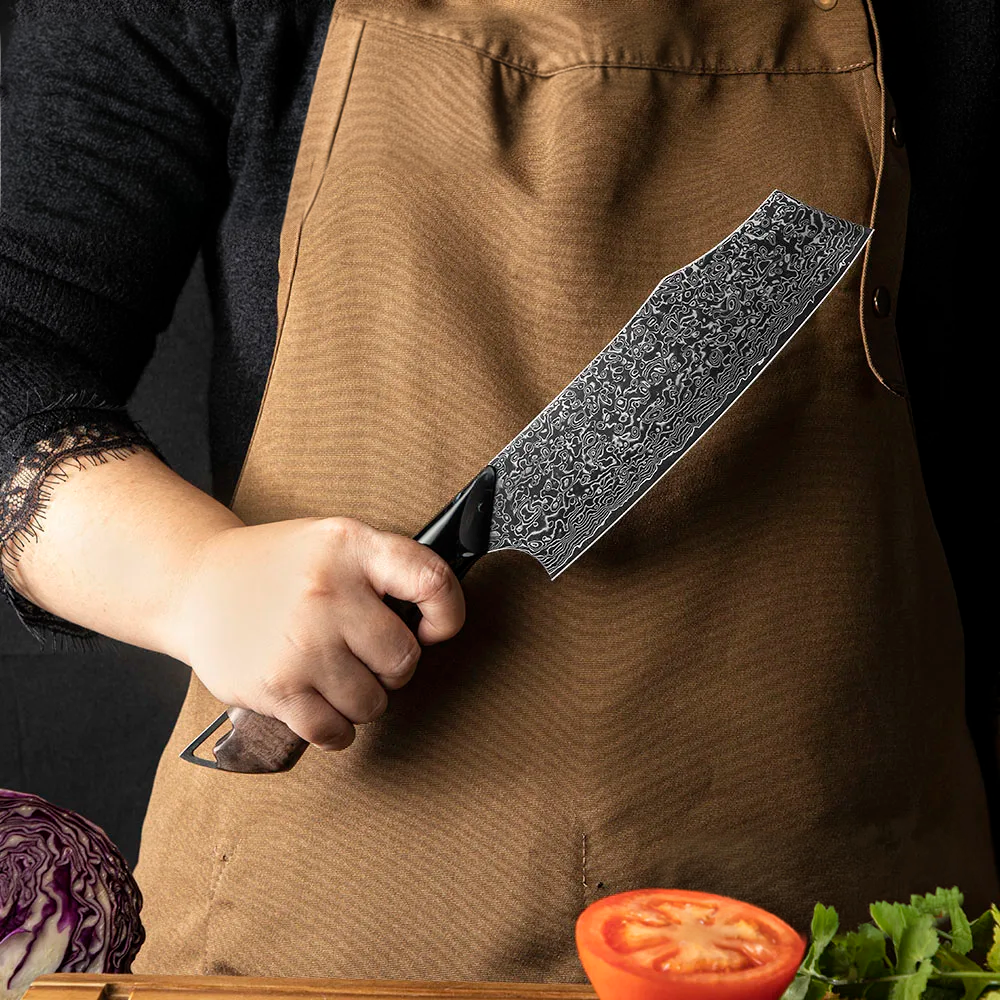 Cutit Premium Nakiri japonez, Hikari - Cuțit de legume, lamă din oțel Damasc și VG-10, mâner din arțar și rășină - Hikari