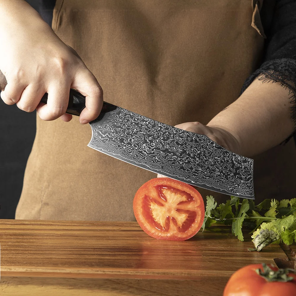 Cutit Premium Nakiri japonez, Hikari - Cuțit de legume, lamă din oțel Damasc și VG-10, mâner din arțar și rășină - Hikari