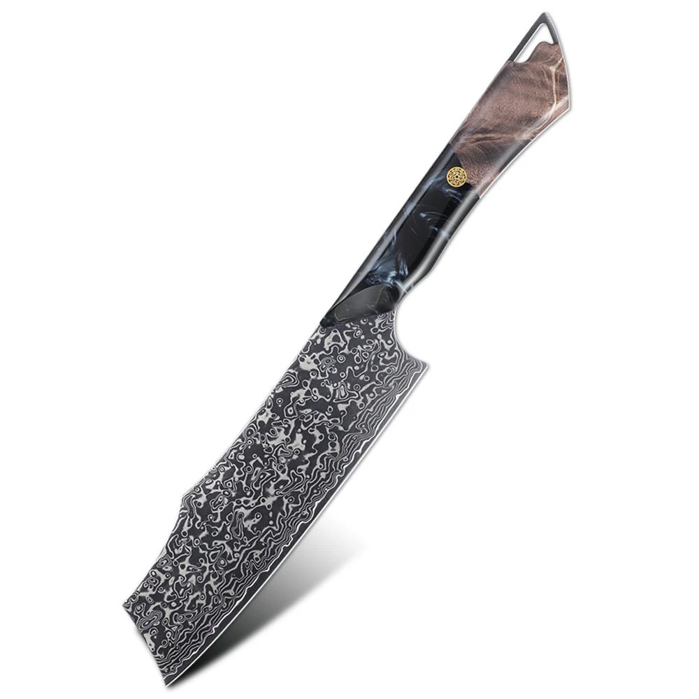 Cutit Premium Nakiri japonez, Hikari - Cuțit de legume, lamă din oțel Damasc și VG-10, mâner din arțar și rășină - Hikari