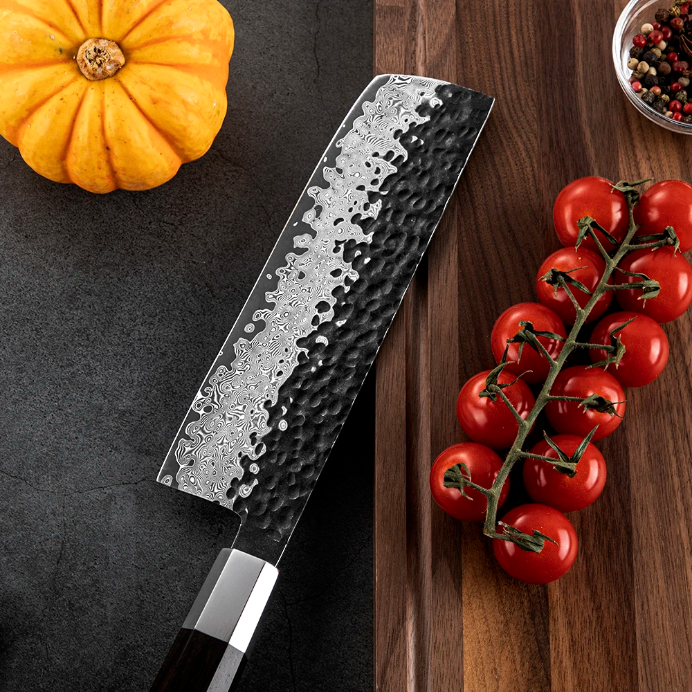 Cuțit de legume Nakiri, Hikari - Lamă otel Damasc VG -10, mâner Ebony, stil japonez - Hikari