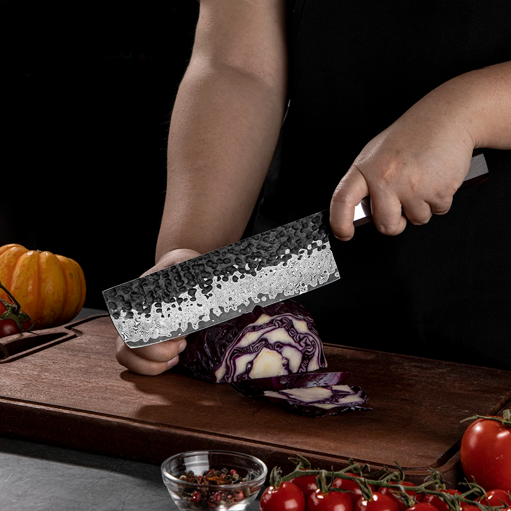 Cuțit de legume Nakiri, Hikari - Lamă otel Damasc VG -10, mâner Ebony, stil japonez - Hikari