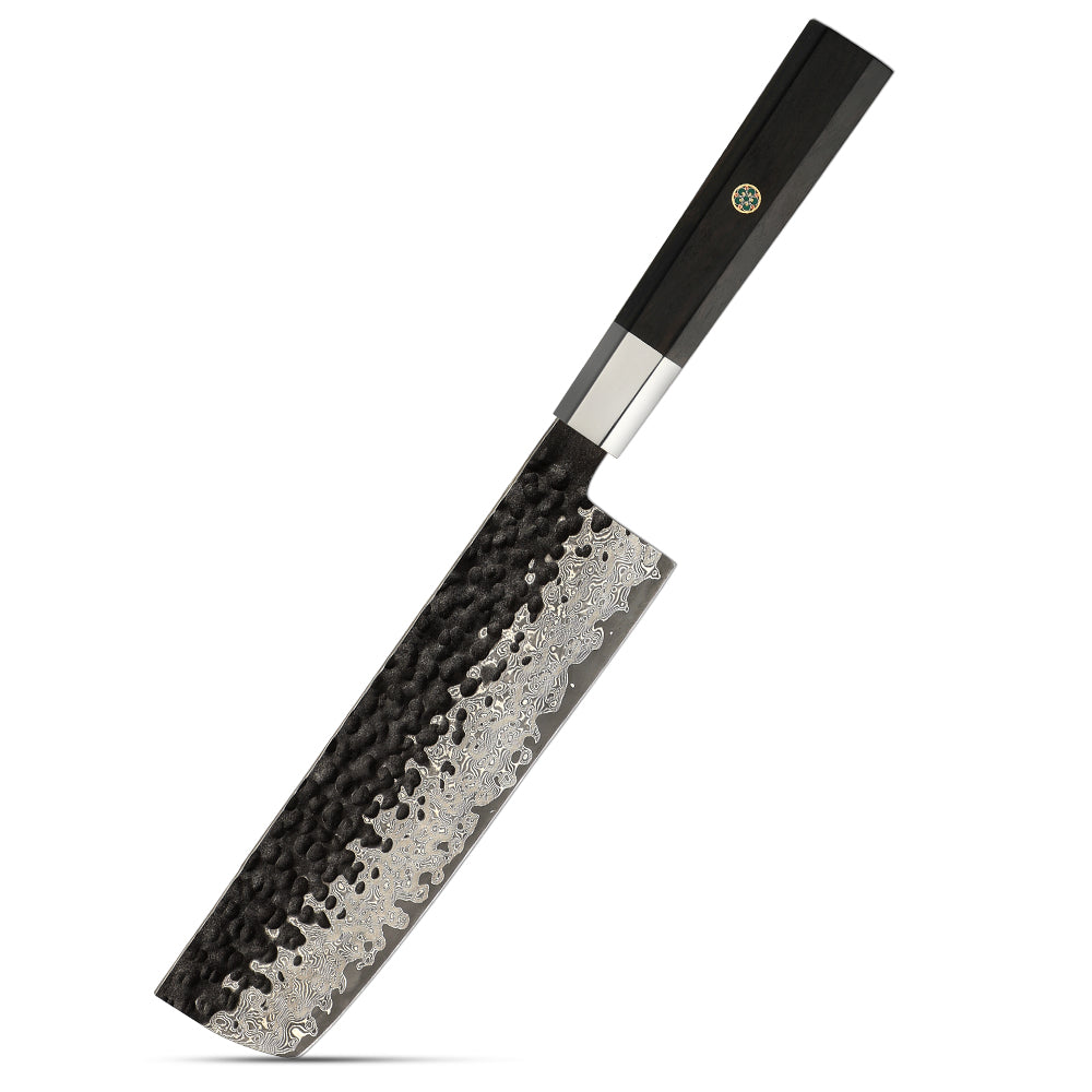 Cuțit de legume Nakiri, Hikari - Lamă otel Damasc VG -10, mâner Ebony, stil japonez - Hikari
