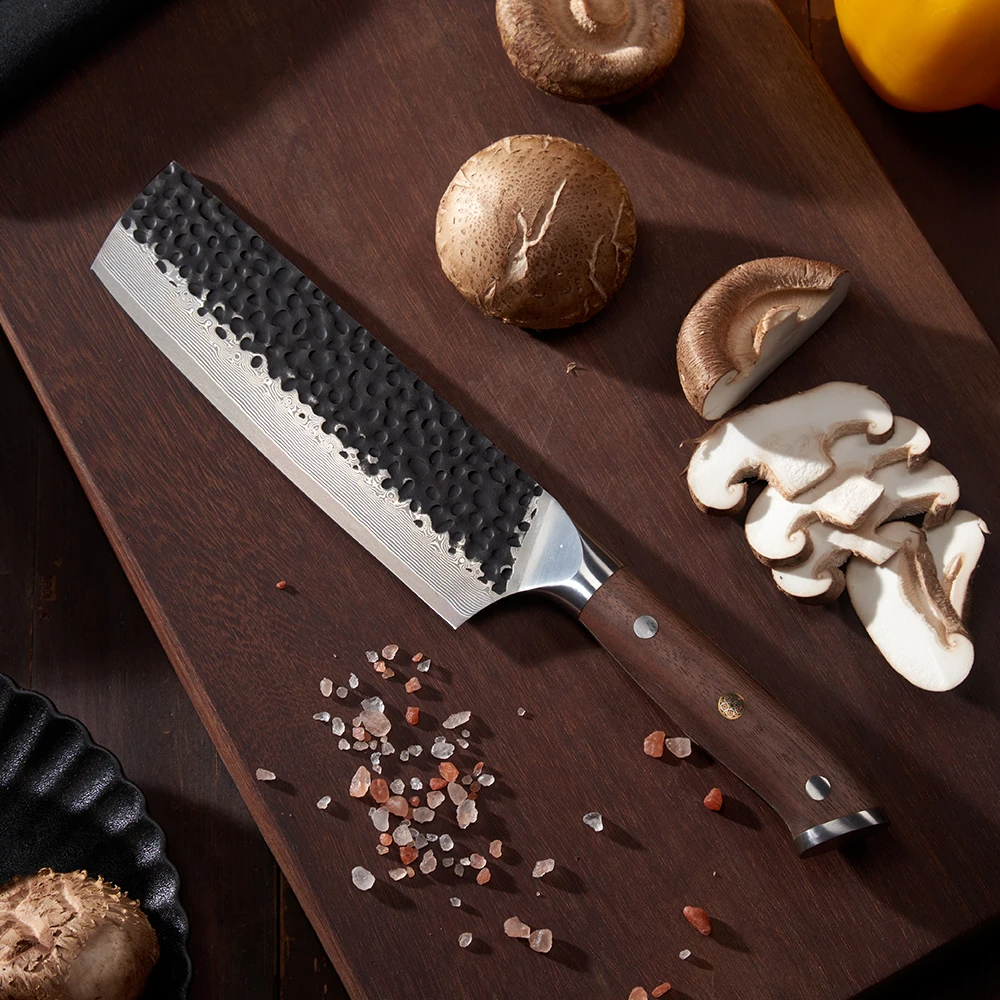 Vegetable Knife, Hikari – Damascus and VG -10 Steel Blade, Premium Full Tang Walnut Handle, Perfect for Slicing - Hikari